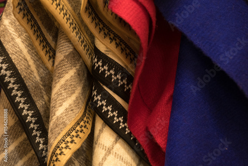 Fabric in traditional style creating layered background in shop in Old Town