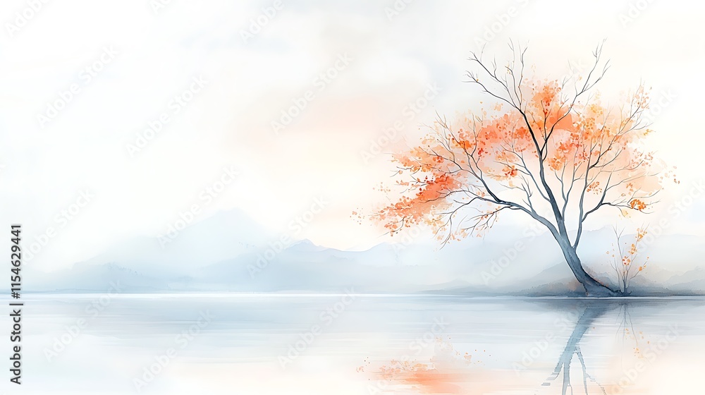 Serene Autumn Watercolor Landscape - Minimalism Serene Autumn Watercolor Landscape - Minimalism