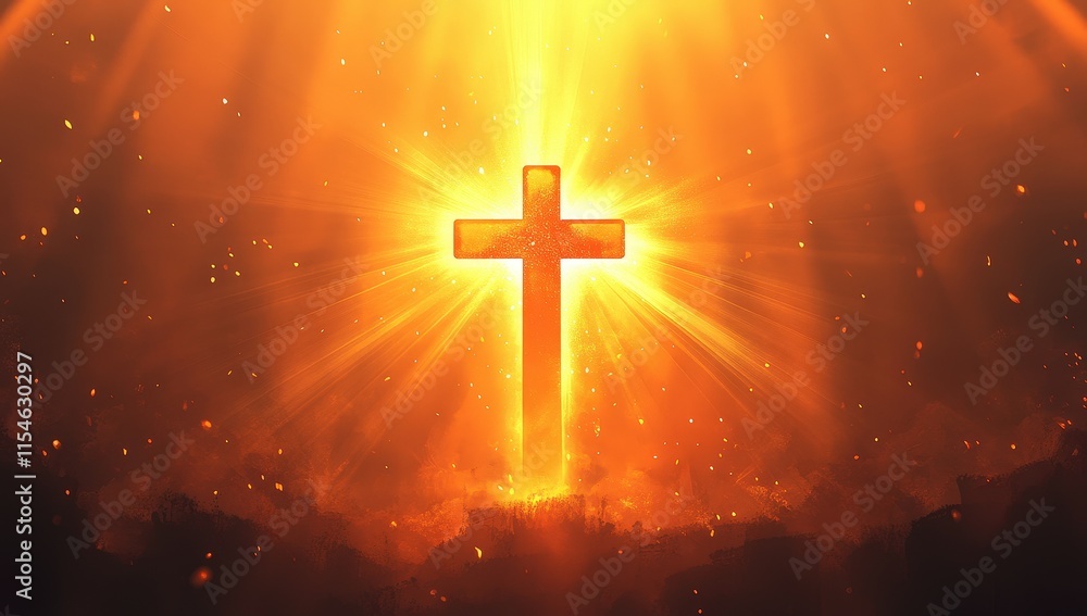 Glowing Cross in Fiery Heavens: A Divine Light Glowing Cross in Fiery Heavens: A Divine Light