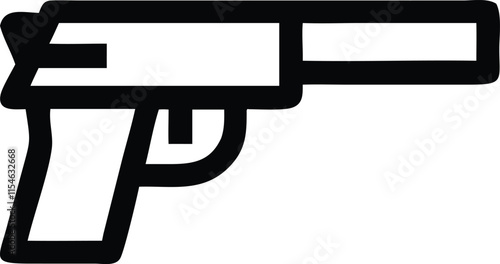 Graphic black detailed silhouette pistols, revolvers and shotguns Isolated on white background 