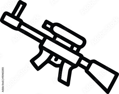 Graphic black detailed silhouette sniper rifle and shotguns Isolated on white background 