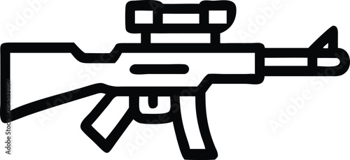 Graphic black detailed silhouette sniper rifle and shotguns Isolated on white background 