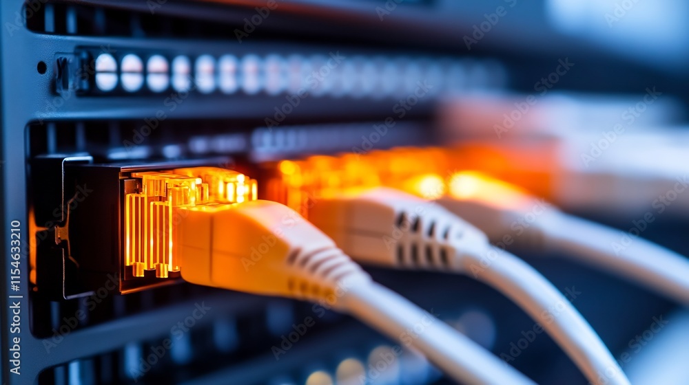 Network Cables Connected to Server Rack in Data Center Network Cables Connected to Server Rack in Data Center
