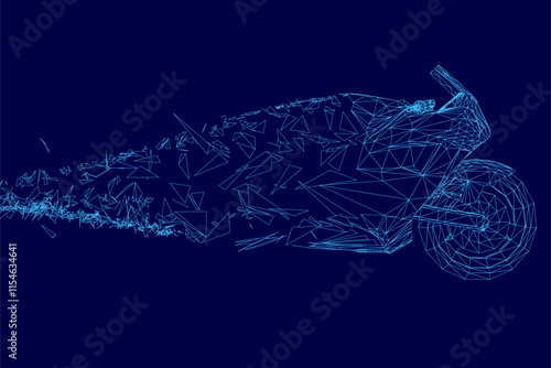 Blue motorcycle with a lot of lines and dots on it. The lines and dots make it look like it's in motion
