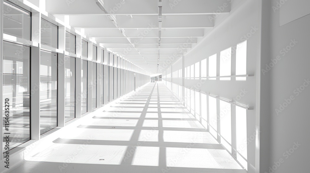 Obraz premium Sunlit modern white corridor interior.