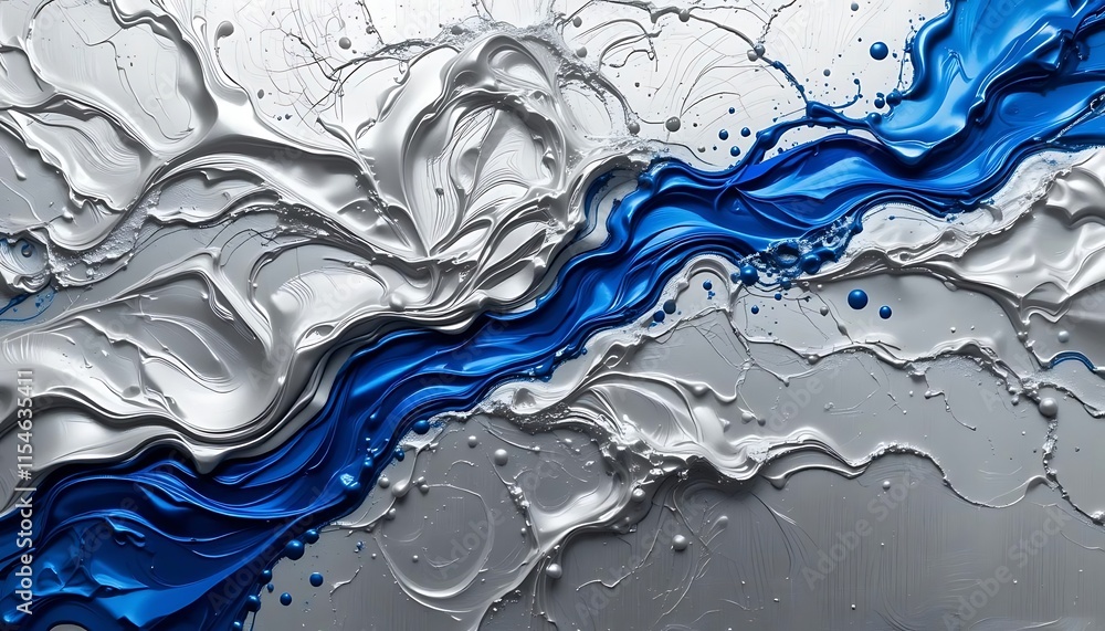 Abstract Silver and Blue Paint Swirl Design