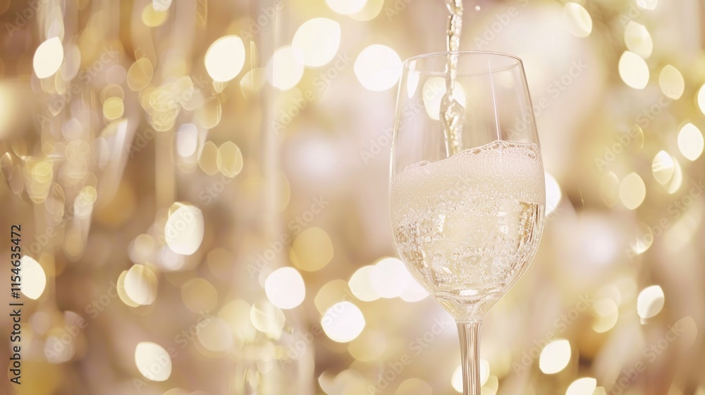 Champagne pouring into a glass against a sparkling background. Champagne pouring into a glass against a sparkling background.
