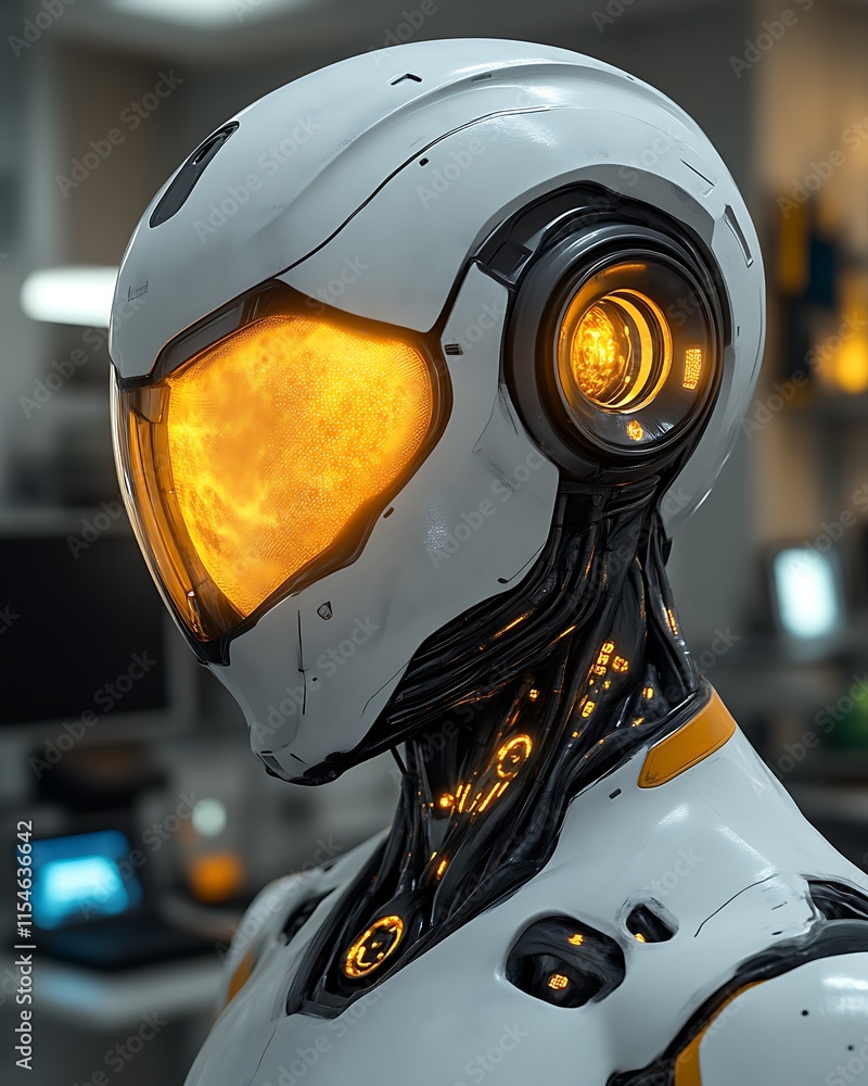 Futuristic robot head with glowing visor. Futuristic robot head with glowing visor.