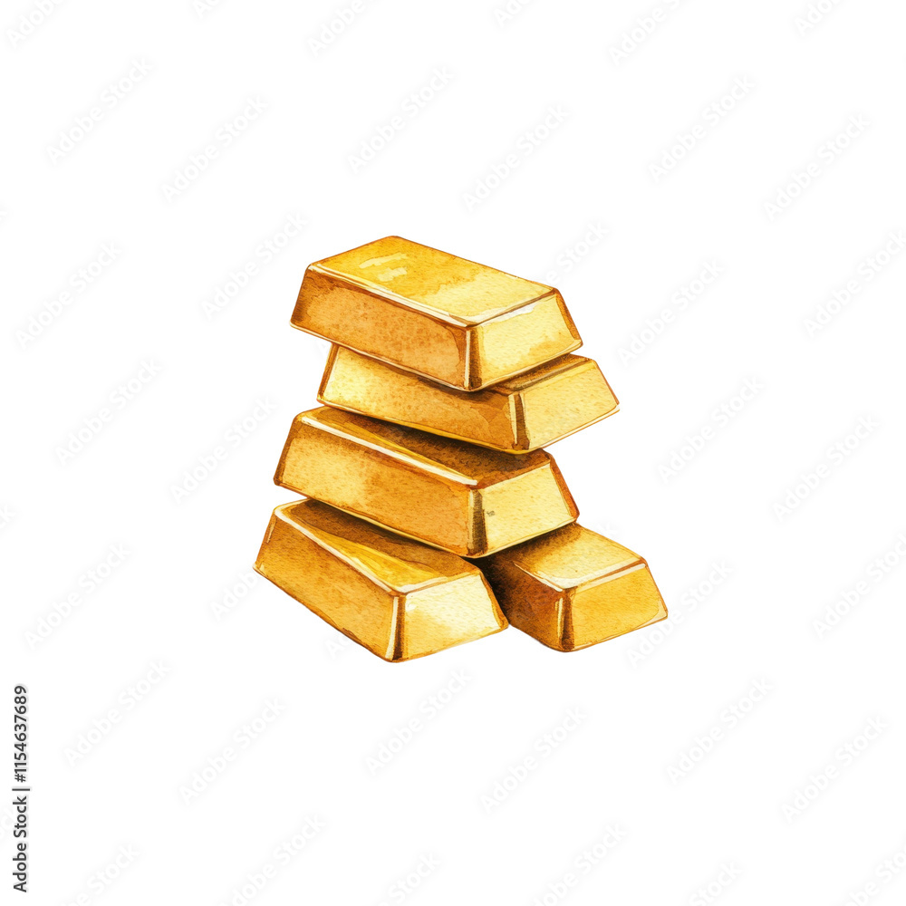 Watercolor Shimmering Gold Bullion Stack Watercolor Shimmering Gold Bullion Stack