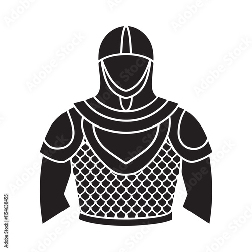  Chainmail and Plate Armor silhouette vector icon illustration,war dress,chainmail on white background.