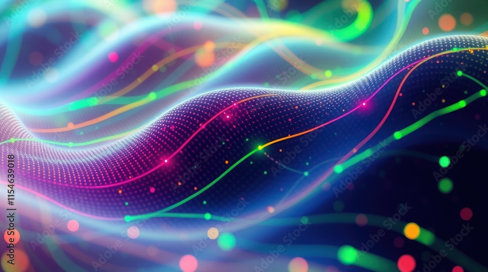 Vibrant abstract waves with colorful dots, representing digital flow and energy. Vibrant abstract waves with colorful dots, representing digital flow and energy.
