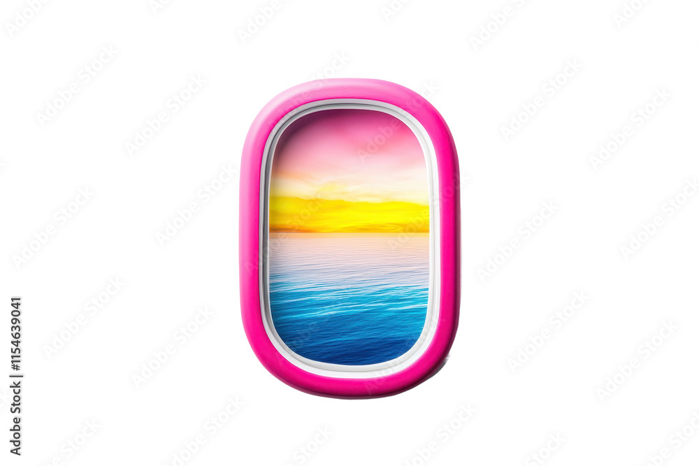 Obraz premium Vibrant Watercolor Airplane Window with Sunset View