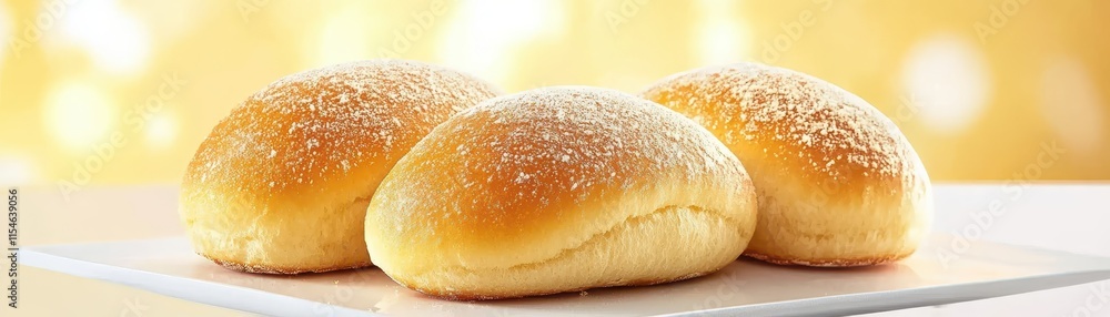 Delicious three sugared rolls on a plate, sweet treat Delicious three sugared rolls on a plate, sweet treat