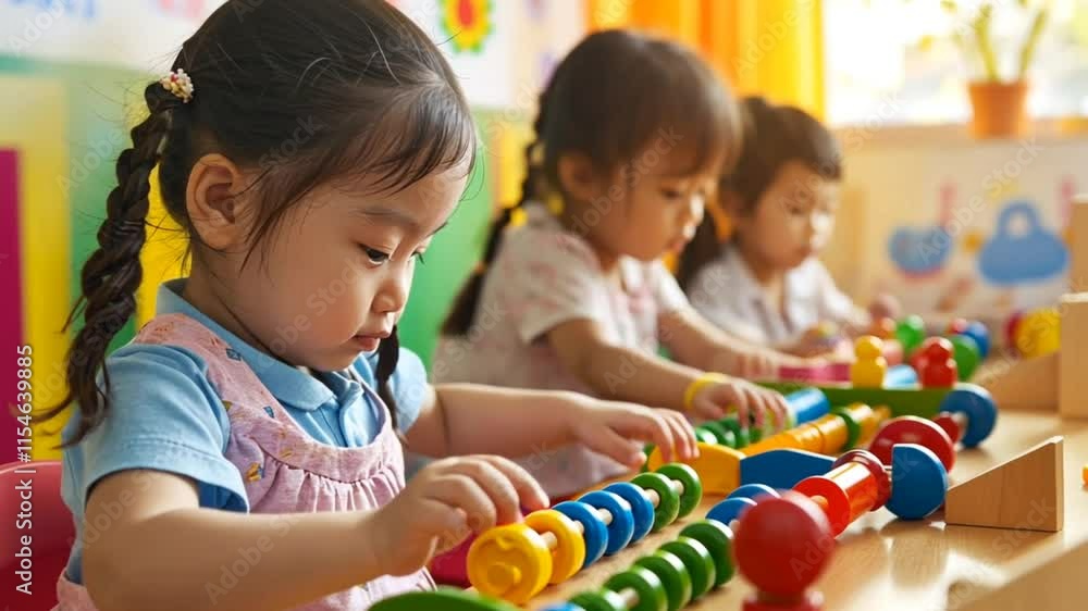 children of different races sit together at the table and count on the abacus children of different races sit together at the table and count on the abacus
