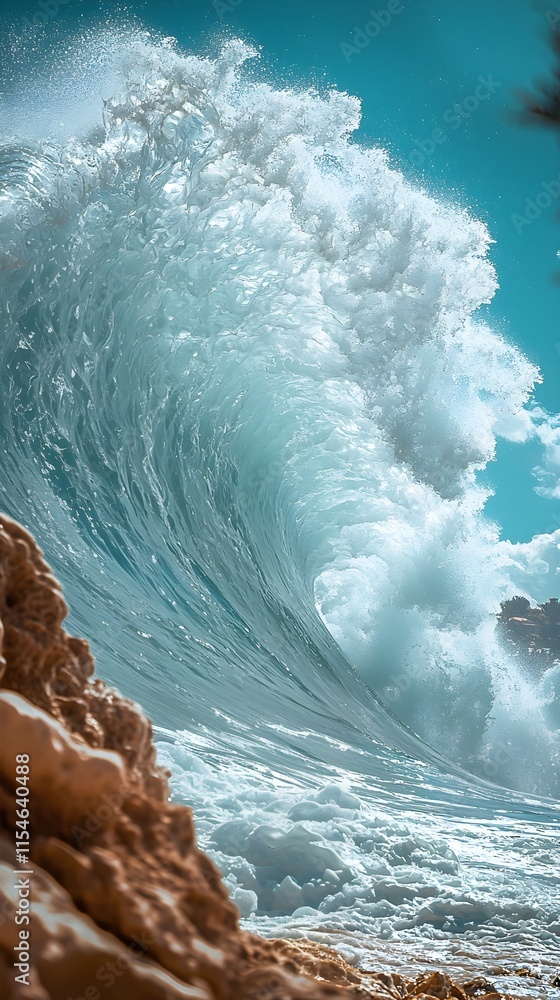 Obraz premium A giant wave in soft morning light symbolizing energy and movement on a sunny day