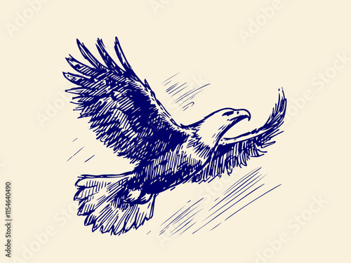 American Bald Eagle Hand Drawn Illustration Sketch Vector Isolated