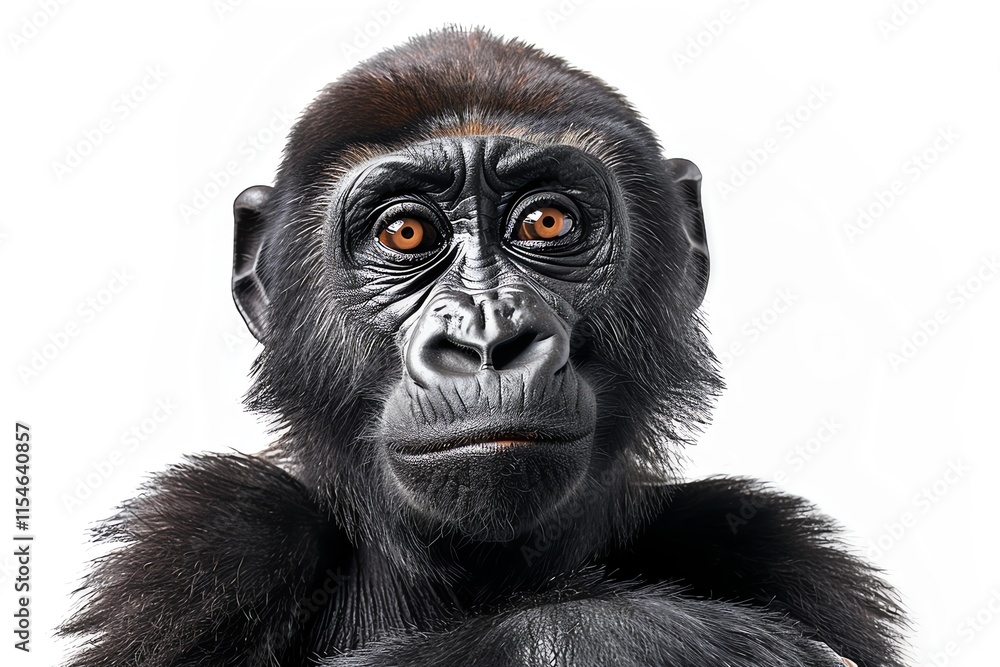 Close-up portrait of a young gorilla against a white background. Close-up portrait of a young gorilla against a white background.