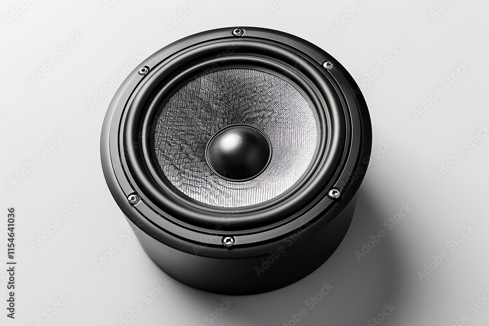 Close-up view of a single black speaker. Close-up view of a single black speaker.