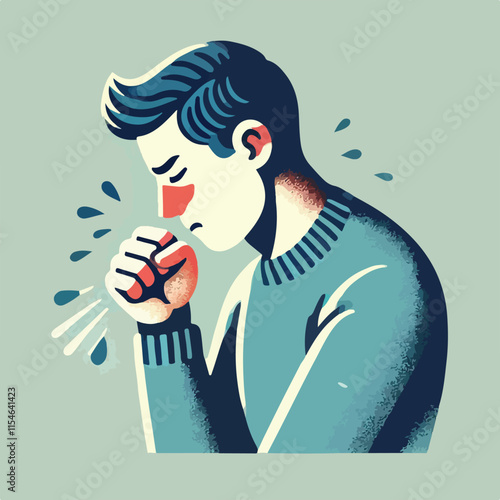 Illustration of a person coughing while covering his mouth with his hand