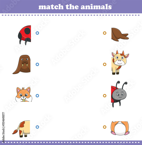 Match halves of cute cartoon wildlife animals. Logical game for kids