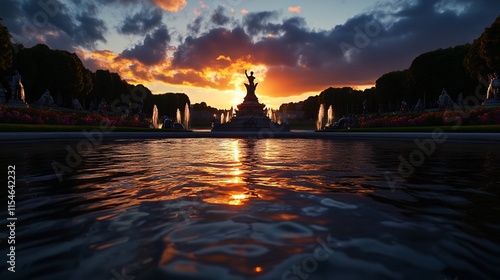 Sunset Silhouette at the Latona Fountain in the Gardens of Versailles photo