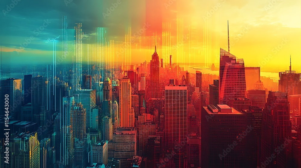 Fototapeta premium Futuristic Cityscape with Digital Inflation Metrics Visualization