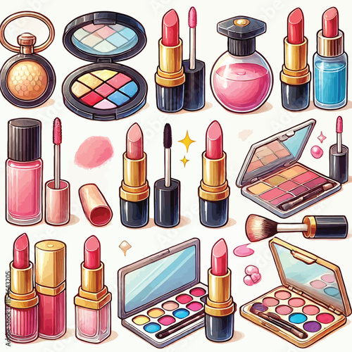 set of various cosmetics Powder lipstick Set illustration