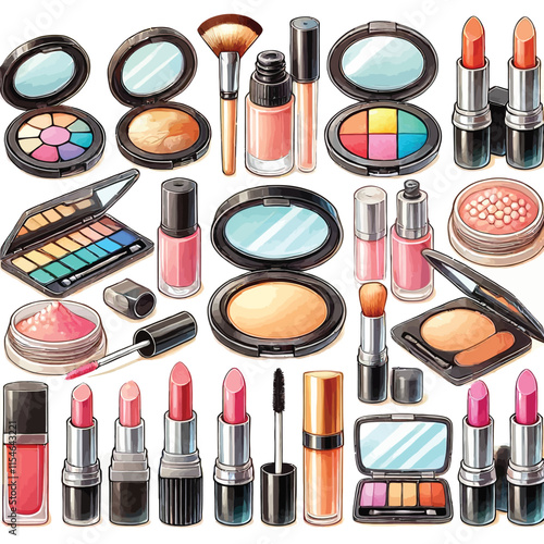set of various cosmetics Powder lipstick Set illustration