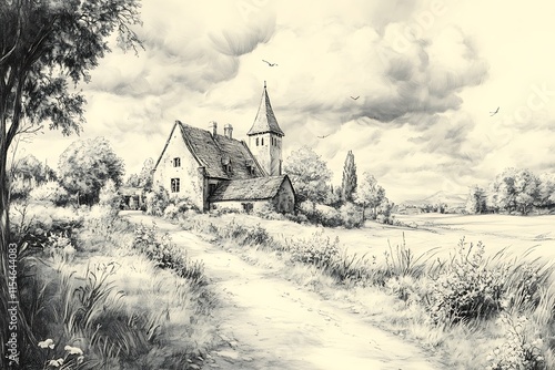 Wallpaper Mural Serene Medieval Architecture Depicted in a Natural Landscape Torontodigital.ca