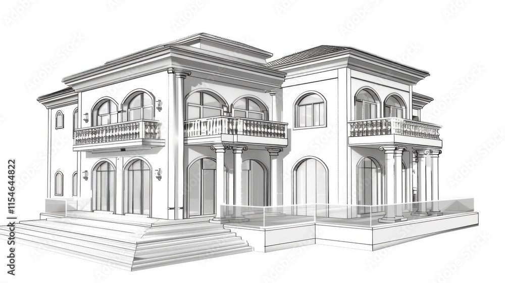 Obraz premium Architectural 3D wireframe, sketch design, vector graphics