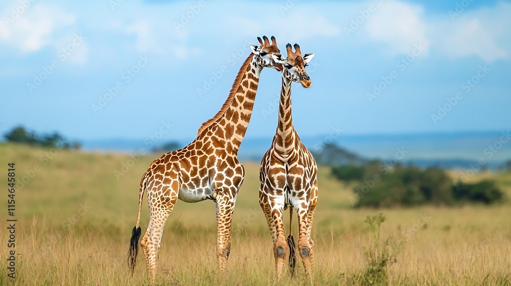 Obraz premium Two Giraffes in African Savanna. Wildlife, Safari, Nature.