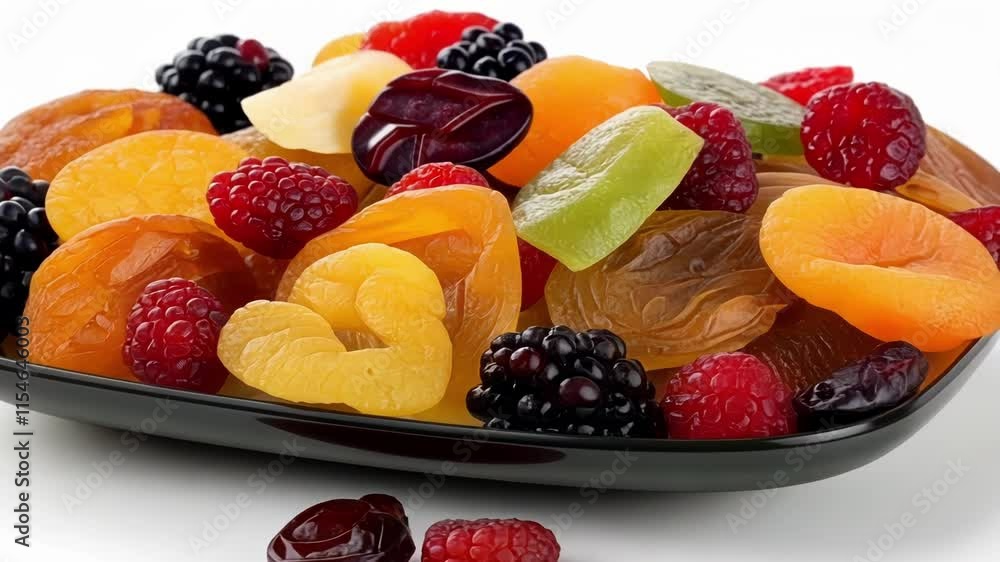 Dried Fruit A small plate adorned with a colorful array of dried fruits showcasing vibrant colors of apricots figs and berries each piece invitingly chewy and rich in natural Dried Fruit A small plate adorned with a colorful array of dried fruits showcasing vibrant colors of apricots figs and berries each piece invitingly chewy and rich in natural