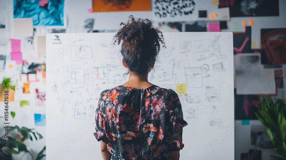 Creative brainstorming session in a vibrant studio with colorful notes and sketches on the wall. Creative brainstorming session in a vibrant studio with colorful notes and sketches on the wall.