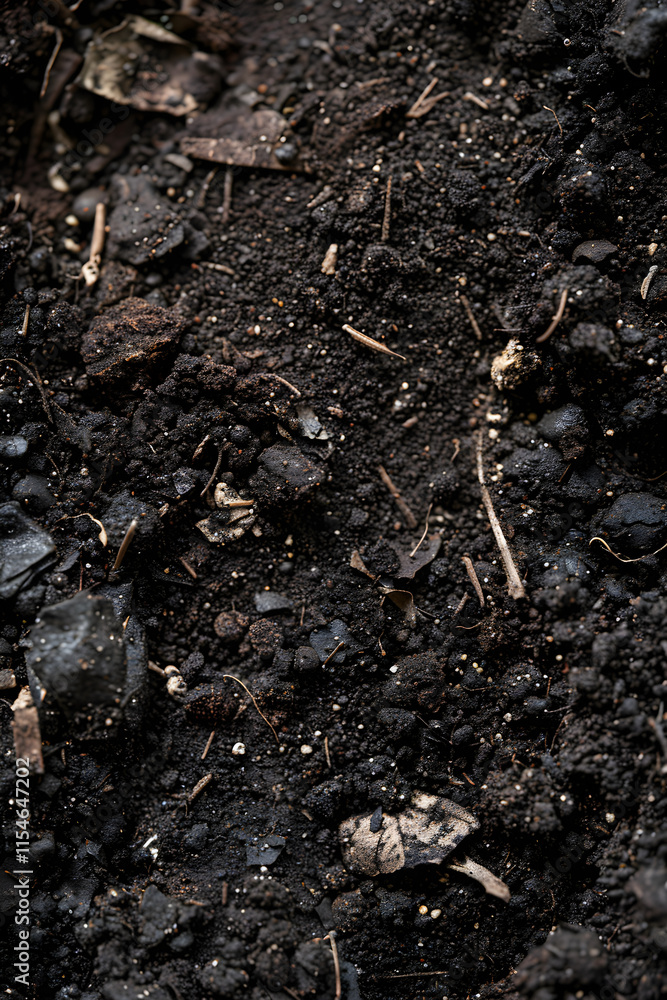 Detailed Close-Up of Rich, Organic Soil Teeming with Life and Decomposed Matter Detailed Close-Up of Rich, Organic Soil Teeming with Life and Decomposed Matter