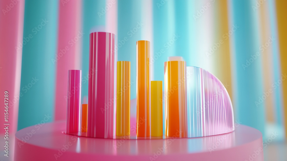 Obraz premium Colorful abstract shapes form a vibrant display with pastel backdrops and lively lighting in a creative studio setting.