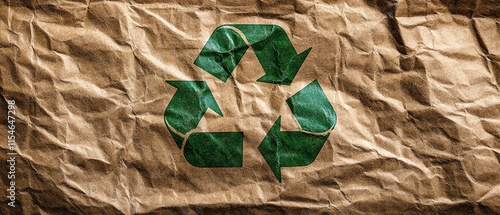 Ecoconscious brown paper bag featuring a green recycling symbol, promoting sustainability and environmental safety through recyclable and reusable materials photo