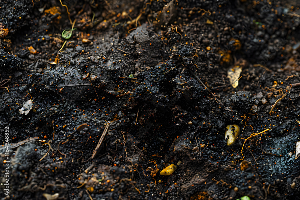 Detailed Close-Up of Rich, Organic Soil Teeming with Life and Decomposed Matter Detailed Close-Up of Rich, Organic Soil Teeming with Life and Decomposed Matter
