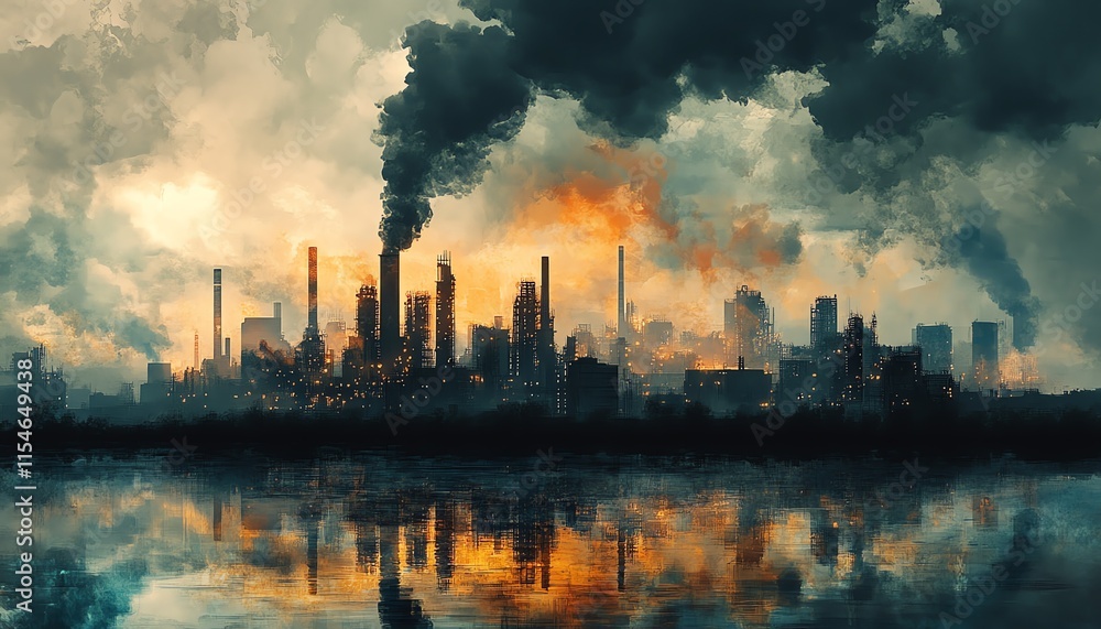 abstract scene of factory pollution overwhelming nature, heavy industry buildings, smogfilled sky, barren soil, poisoned landscape abstract scene of factory pollution overwhelming nature, heavy industry buildings, smogfilled sky, barren soil, poisoned landscape