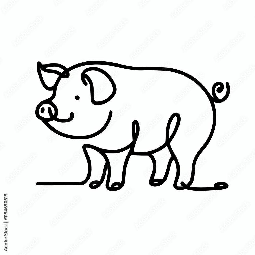 Continuous line illustration of a pig silhouette vector element Continuous line illustration of a pig silhouette vector element