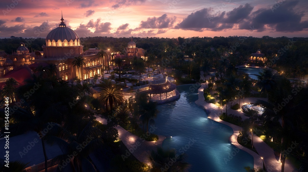 Obraz premium Night View of a Luxurious Resort in Tropical Paradise