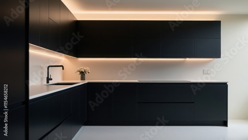 Wallpaper Mural Modern Minimalist Black Kitchen Design With Subtle Lighting Torontodigital.ca