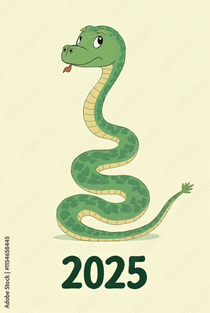 Fototapeta premium calendar cover with cute green drawn snake with the text 2025