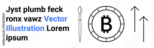 Paintbrush, Bitcoin symbol, and upward arrows representing cryptocurrency growth. Ideal for technology, finance, digital art, investment, blockchain, modern economy, and innovation themes. Landing