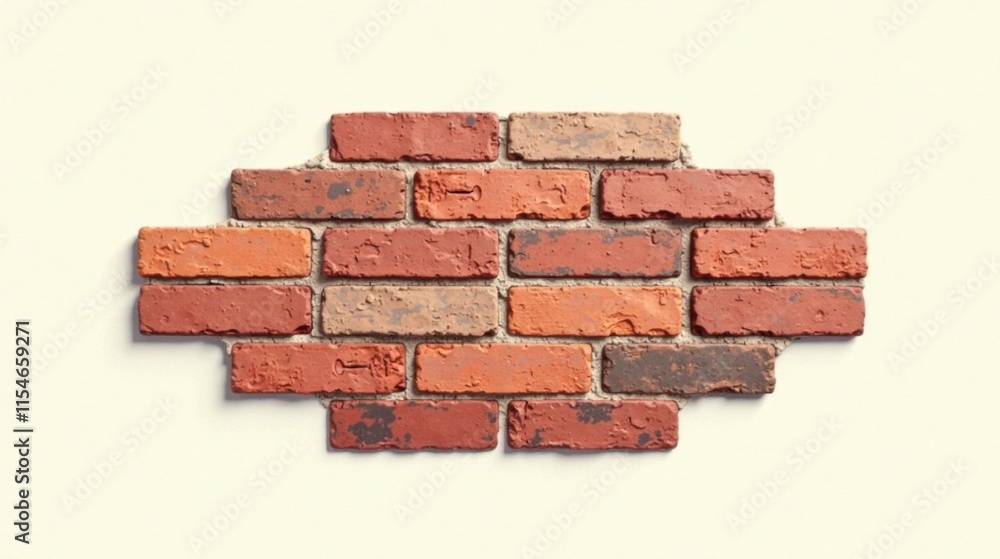 Obraz premium A section of rustic, multi-hued brickwork against a neutral backdrop, showcasing the intricate textures and color variations of the aged bricks.