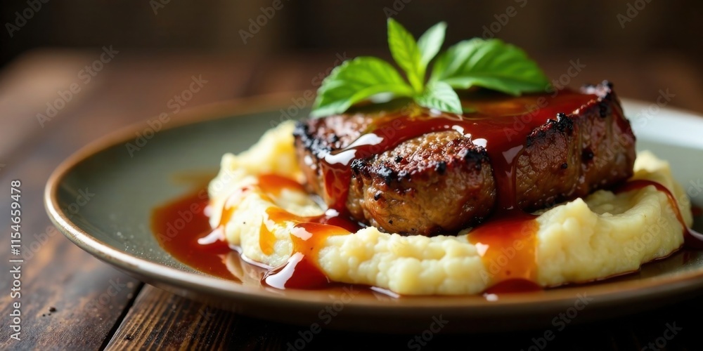 Gourmet Pan-Seared Beef Steak with Creamy Mashed Potatoes and Rich Reduction Sauce, a Culinary Delight Gourmet Pan-Seared Beef Steak with Creamy Mashed Potatoes and Rich Reduction Sauce, a Culinary Delight