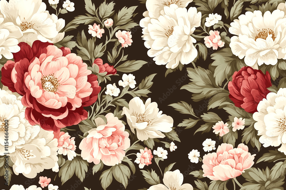 custom made wallpaper toronto digitalA floral pattern with white and red flowers. The flowers are arranged in a way that creates a sense of depth and movement. Scene is one of serenity and beauty