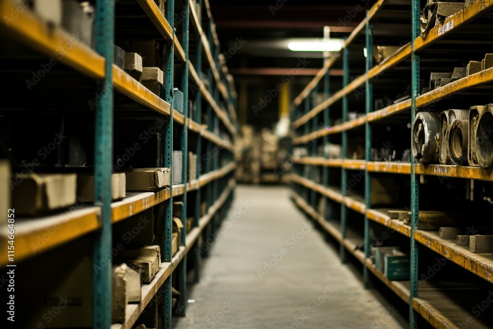 Industrial Shelving with Soft Lighting in Warehouse Industrial Shelving with Soft Lighting in Warehouse
