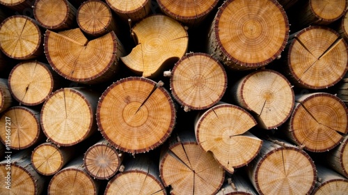 A Stack of Circularly Sawn Logs Showcasing the Natural Grain and Texture of Wood photo