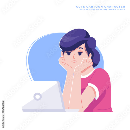 boring time girl cute cartoon character