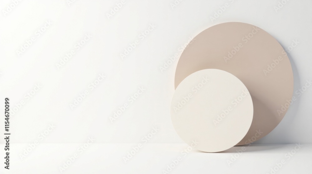 Fototapeta premium Abstract Minimalist Composition Featuring Overlapping Neutral-Toned Circles Against a Simple White Background